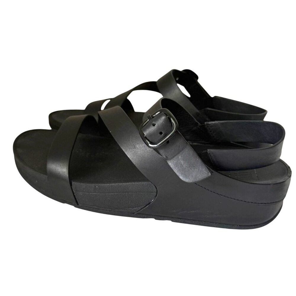 Fitflop Black Leather Cross-Strap Slide Sandals